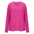 thumbnail image 4 of Womens Sweater Tops Knit Long Sleeve Notched V Neck Shirts Casual Trendy Solid Color Loose Blouses Top (M, Pink), 4 of 6