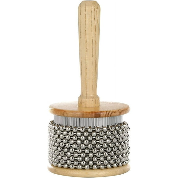 Heysland Wooden Cabasa Percussion Musical Instrument Metal Beaded Chain and Cylinder Pop Hand Shaker for Band Music Education 3.5inch, (HL01M)