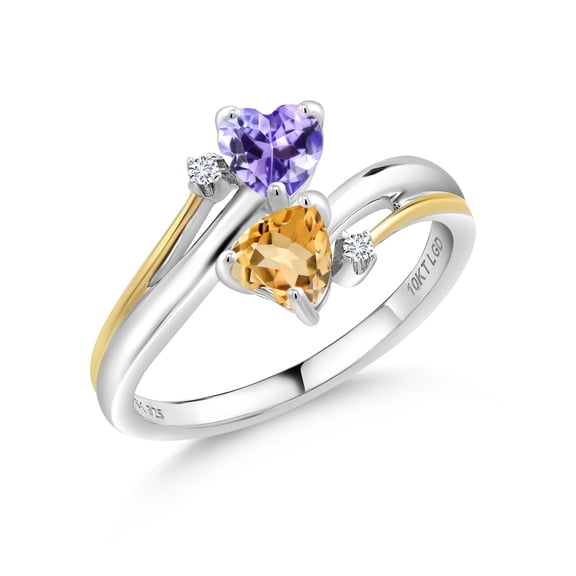 Gem Stone King 0.98 Ct Blue Tanzanite Yellow Citrine 925 Silver and 10K Yellow Gold Ring (Size 9)