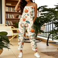 thumbnail image 5 of Halloween Jumpsuits for Women Linen Spaghetti Straps Wide Leg Overalls Floral Print Long Rompers, 5 of 6