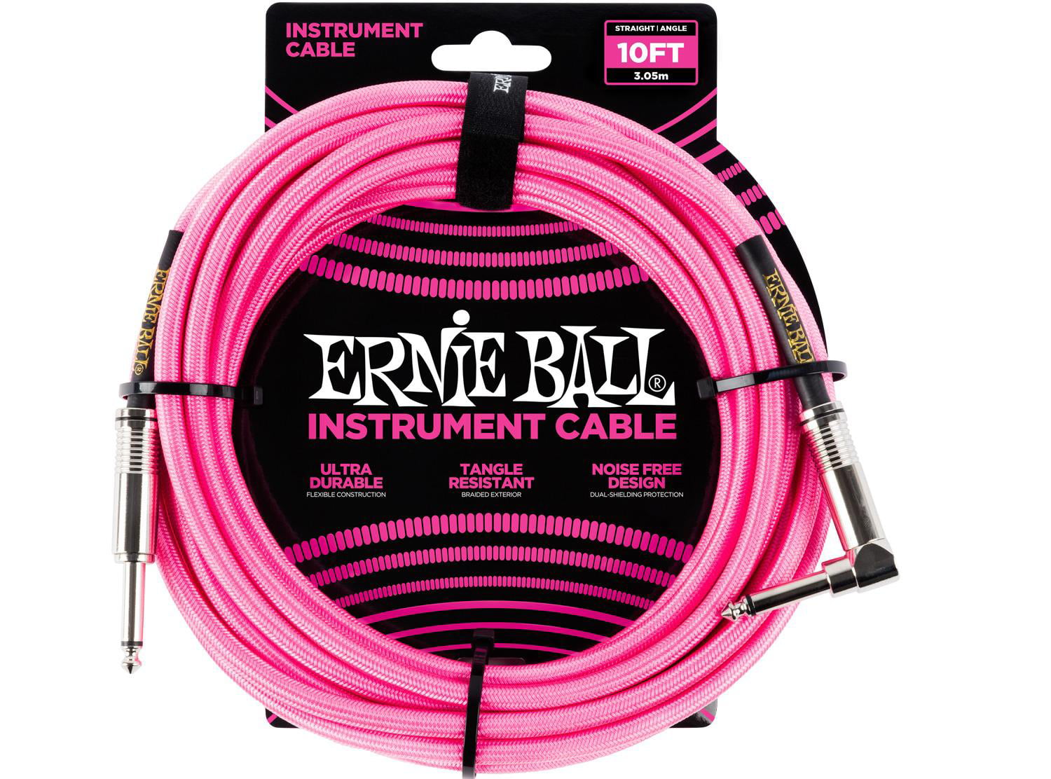 Ernie Ball 10 Braided Straight Angle Inst Cable Neon Pink 
