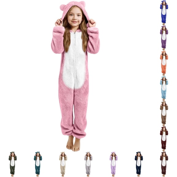 Byoo Toddler Girl Bear Onesie Pajamas Fuzzy Sherpa Hooded Bear Ears Zip Up Jumpsuit Halloween Sleepwear