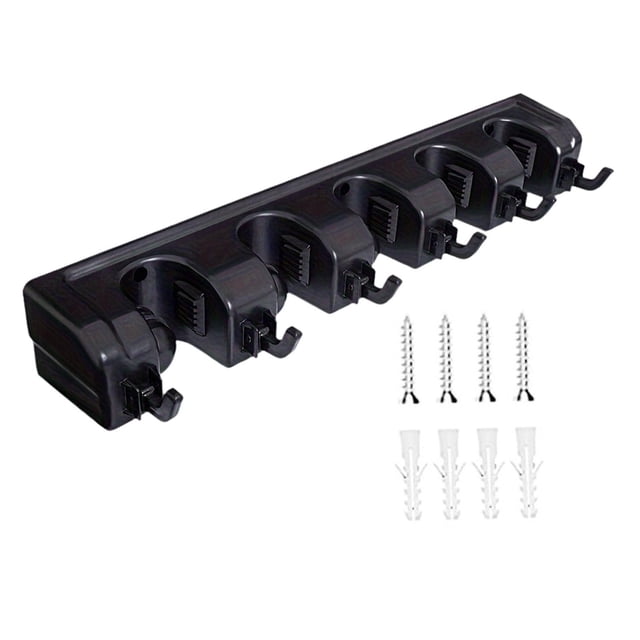 Soporte de pared para escobas, organizador de herramientas de cocina y jardín para armario, casa y garaje. Negro