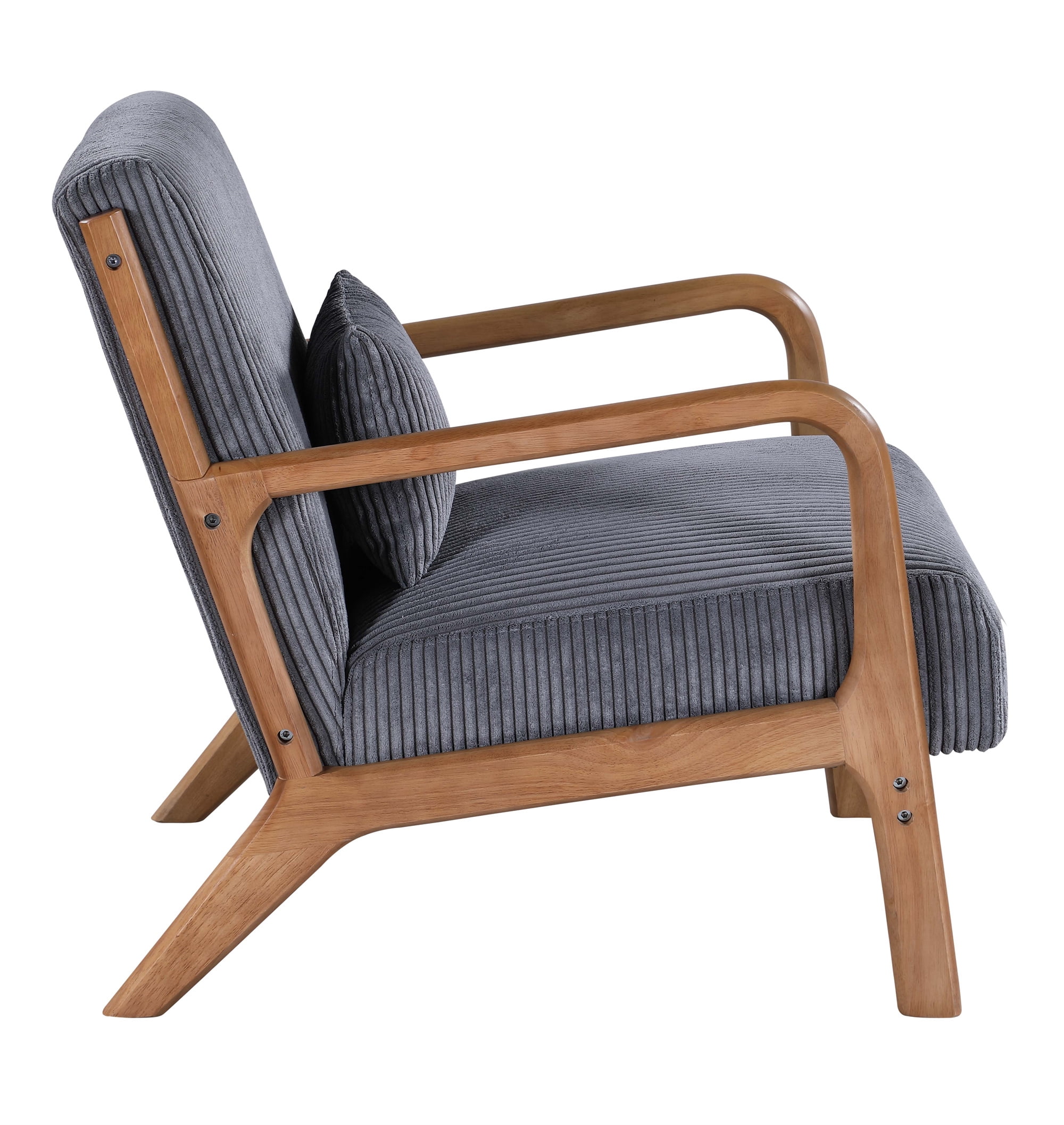 Aukfa Corduroy Mid Century Modern Accent Chair w/ Wood Frame&Pillow for Living Room, Gray