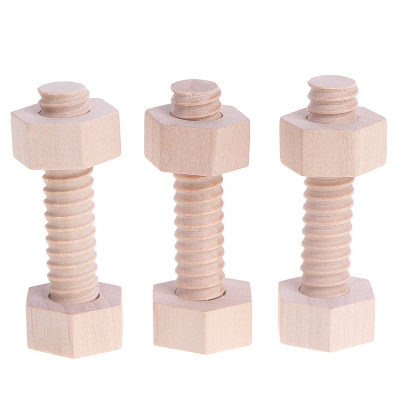 3Pcs Educational Screw Nut Assembling Wooden Toy Wood Screw Nut Hands