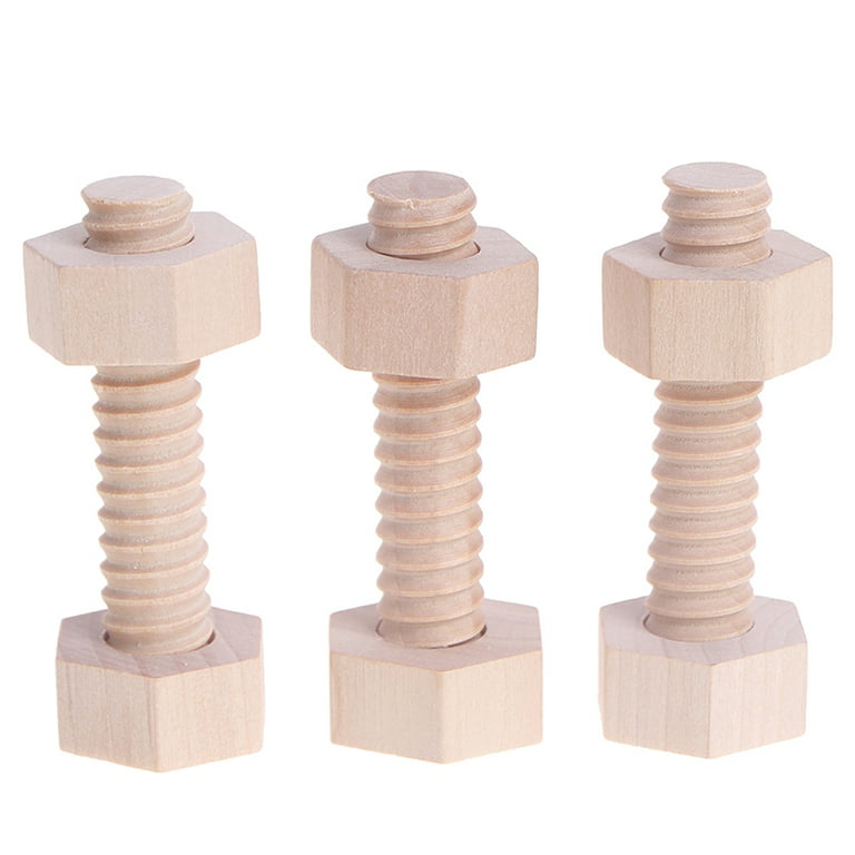 Buytra 3Pcs Educational Screw Nut Assembling Wooden Toy Wood Screw