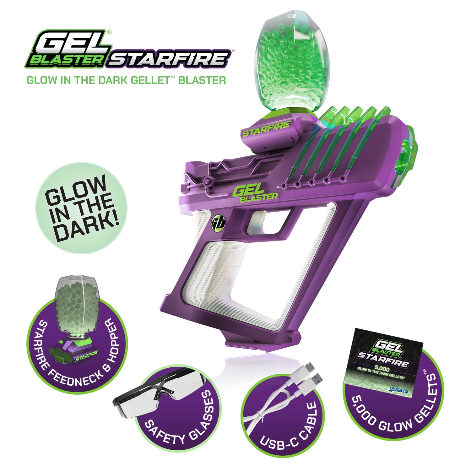 Gel Blaster STARFIRE, Glow-in-the-Dark Gellet Blaster, with 5,000 Starfire Glow-in-the-Dark Gellets