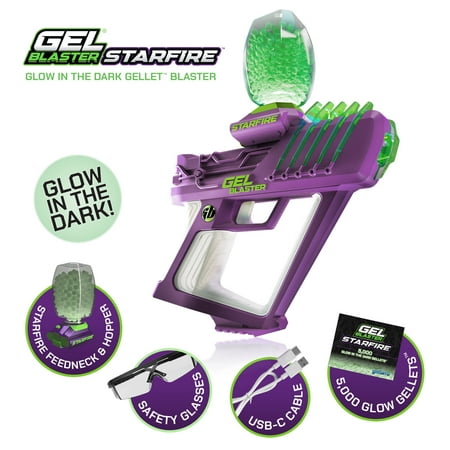 Gel Blaster STARFIRE with Glow-in-the-Dark Gellet System, Water-Based Gel Bead Blaster with 5,000 StarFire Glow-in-the-Dark Gellet Pack