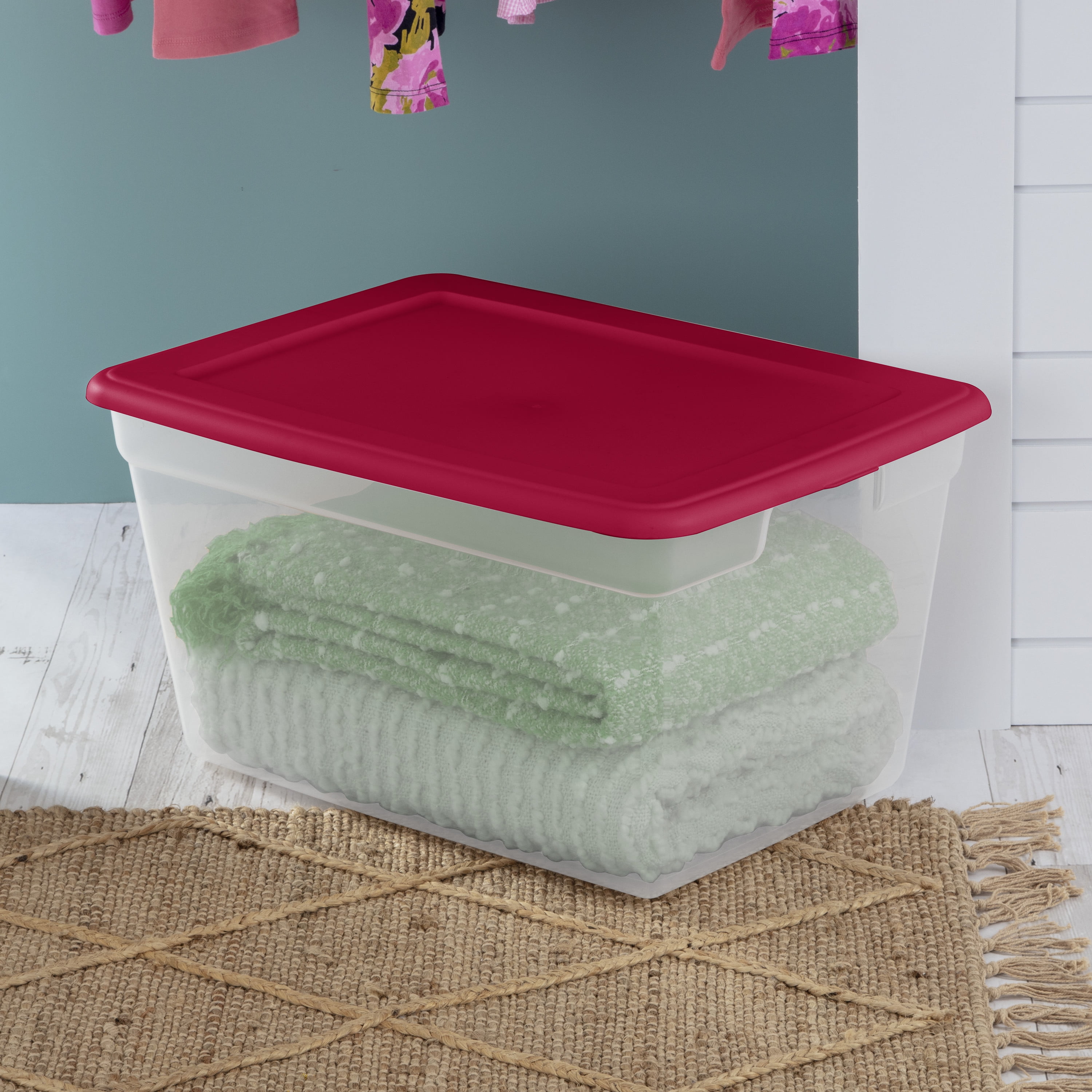 Sterilite Plastic 58 Qt. Storage Box Blush Pink Tint Set of 8