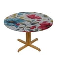 thumbnail image 3 of HAOXIT  Deluxe Elastic Edged Flannel Backed Vinyl Fitted Table Cover - Watercolor Floral Pattern - Oblong/Oval - Fits Round Tables 46-50, 3 of 8