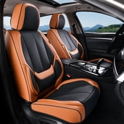 Coverado Black&Brown Car Seat Covers Full Set, Waterproof Premium Leather Front and Back Seat Protectors, Luxury Auto Interior Accessories, Universal Fit Most Cars Sedan SUVs Pick-up Trucks