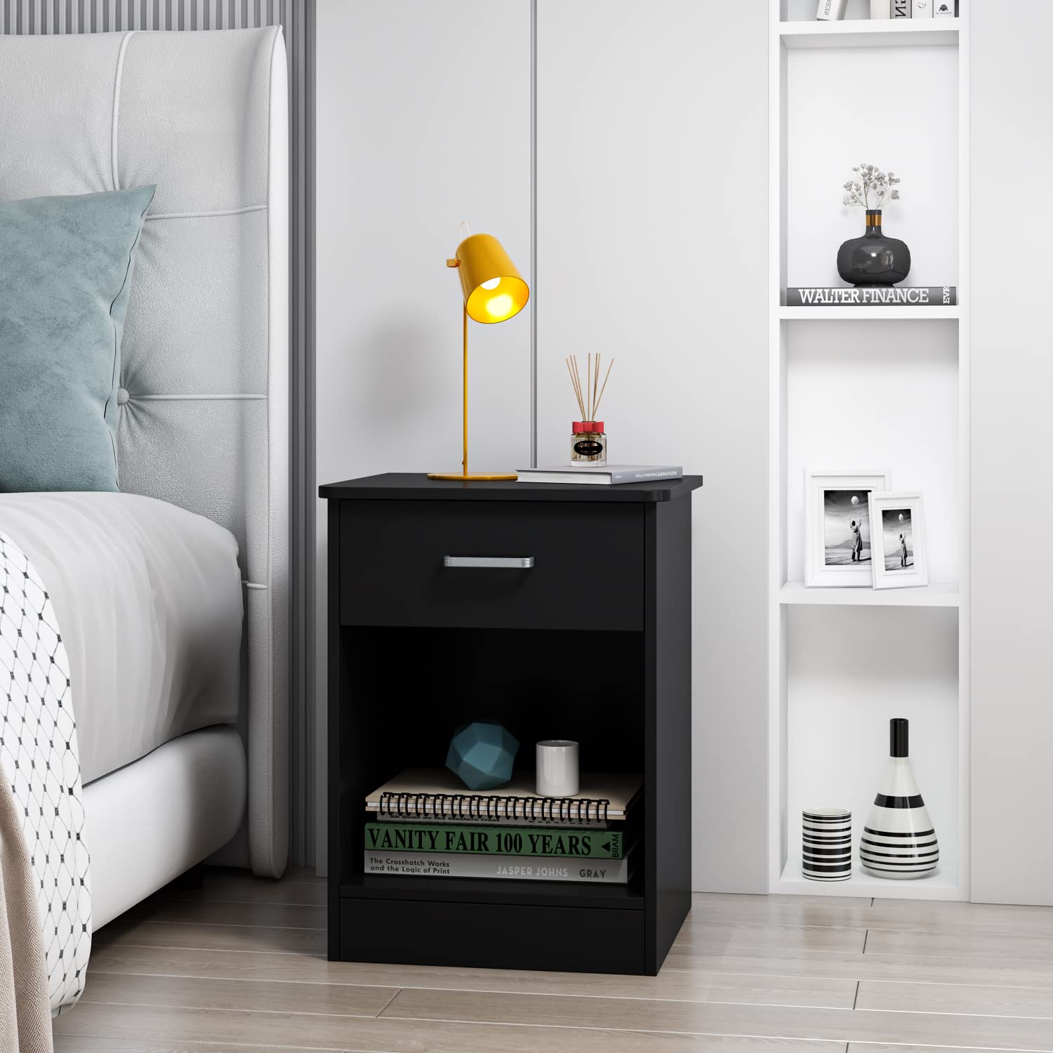 Homfa 2-Tier Nightstand with Drawer, Black photo 7