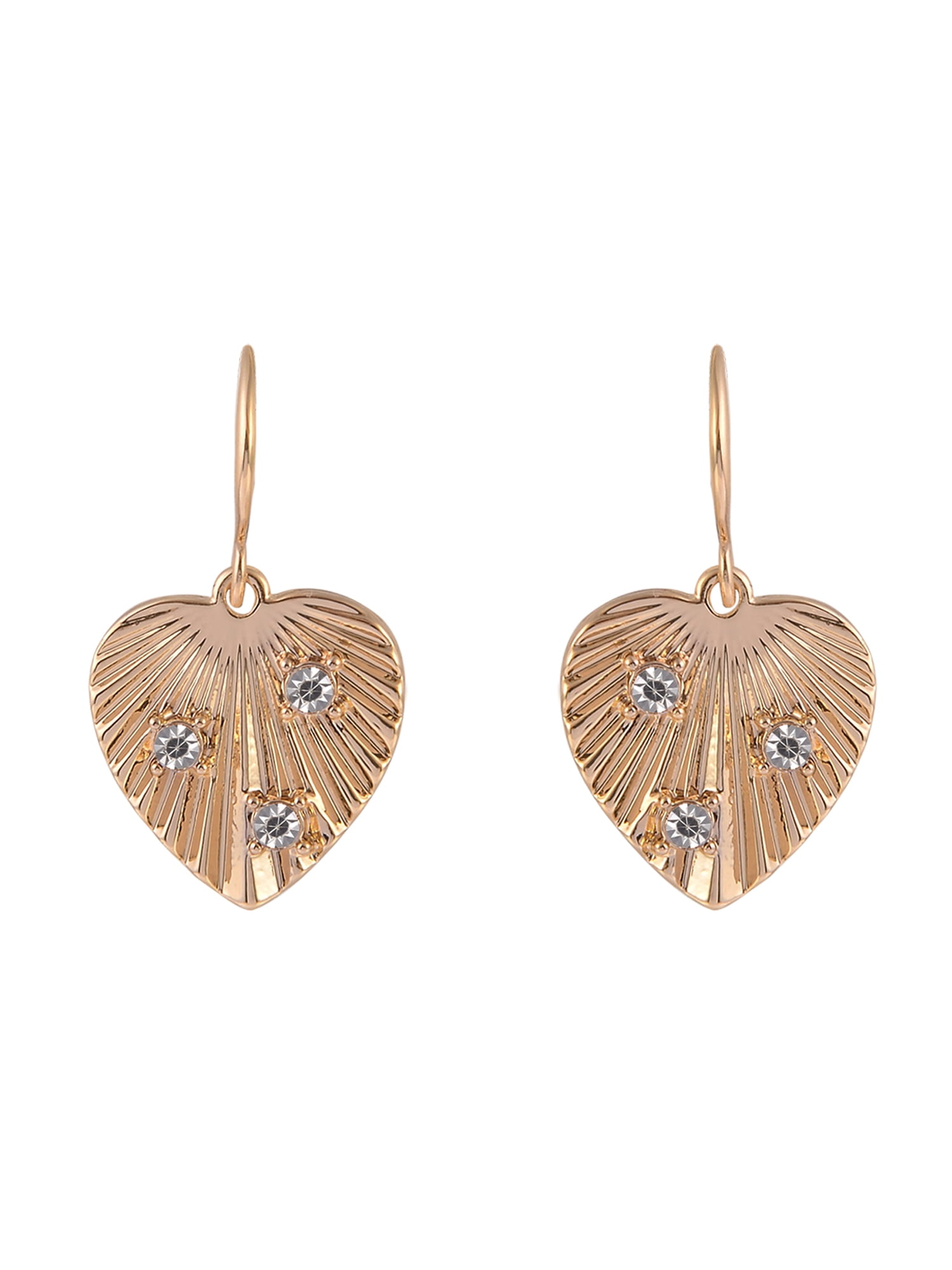 Time and Tru Women's Textured Heart Cry and Acrylic Pearls Goldtone 3pc Earring Set