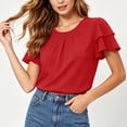 thumbnail image 5 of GigrtiJin Womens Short Sleeve T Shirts Pleated Baggy Basic T Shirts Casual Outdoor Pull On Round Neck Cropped Tees for Womens, 5 of 7