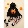 thumbnail image 2 of Seyurigaoka 2 Pcs Baby Kids Pants Suit Long Sleeve Hooded Halloween Print Loose Tops + Fall Casual Long Jogger Pants for 12M-5Y Toddler Girls Boys, 2 of 9