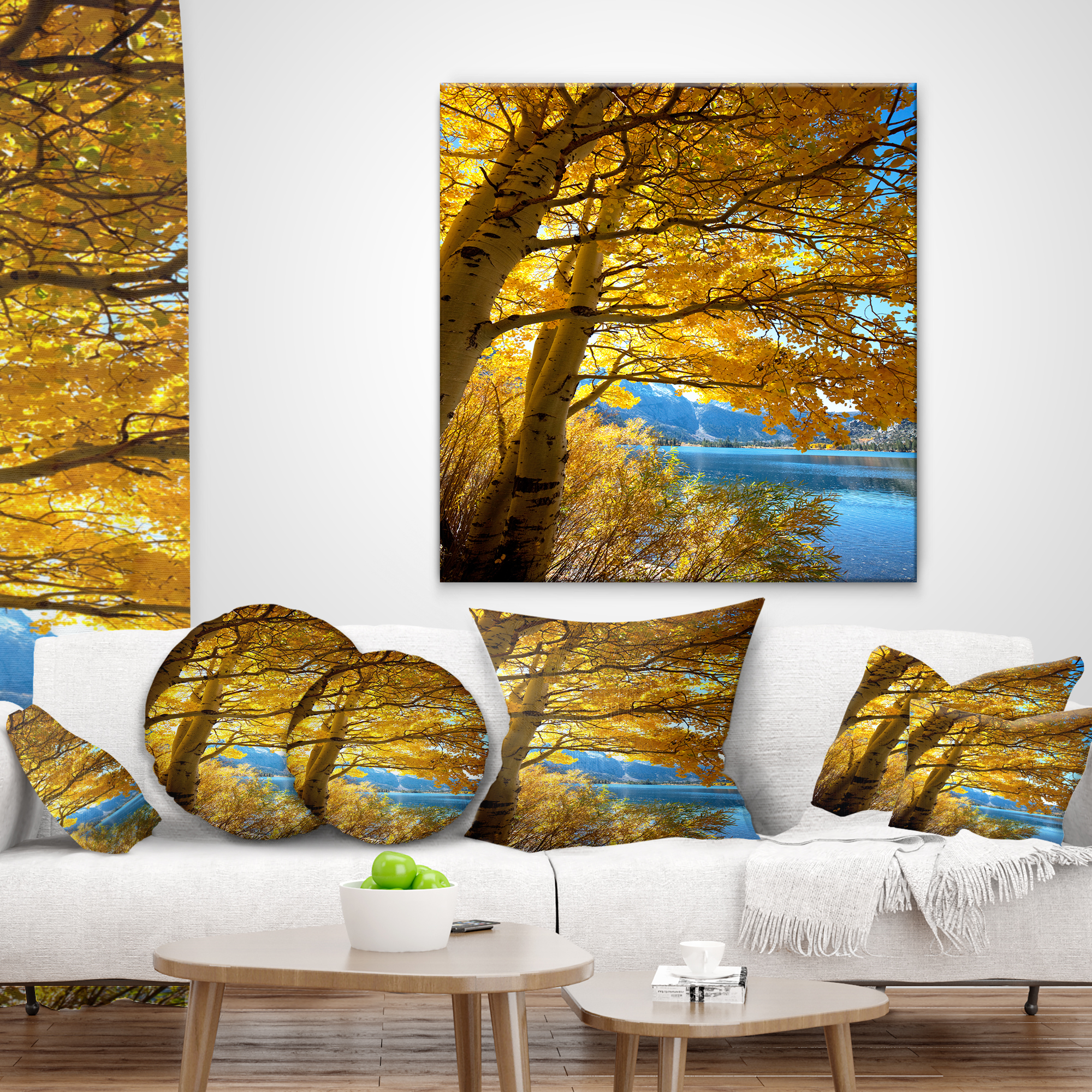 Designart Bright Yellow Autumn Tree - Landscape Printed Throw Pillow - 18x18