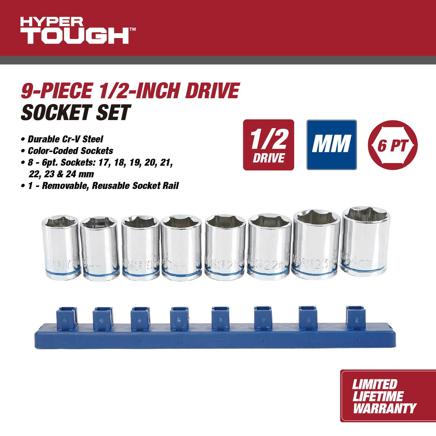 Hyper Tough 9-Piece Metric Socket Set, 1/2-Inch Drive photo 2