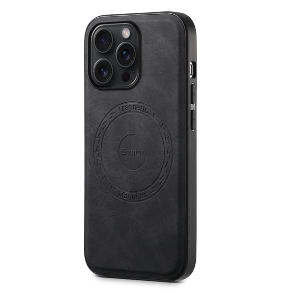 Ancove for iPhone 16 Pro Genuine Leather Case, Compatible with MagSafe, Leather, Metal Buttons and Camera Bezel Rustic,Black