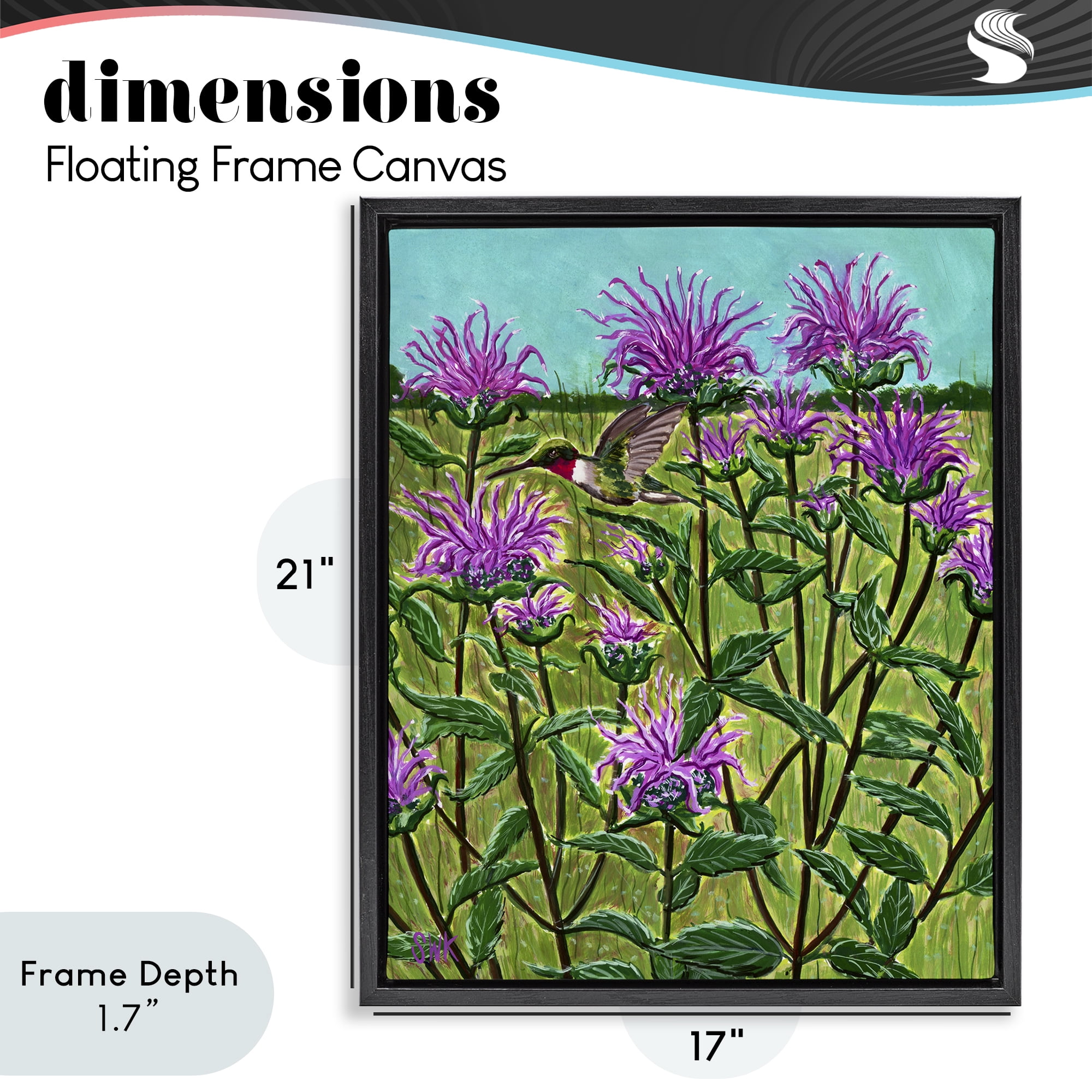 Stupell Industries Ruby Throated Hummingbird & Beebalm Black Framed Floater Canvas Wall Art, design by Sarah Waldron Kimball