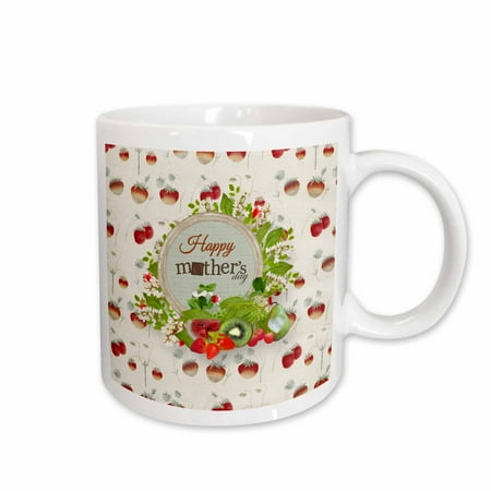 

3dRose Happy Mothers Day Strawberries Watermelon Kiwi Strawberry Design - Ceramic Mug 11oz (mug_280559_1)