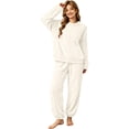 thumbnail image 4 of purcolt Women's 2 Piece Plush Fleece Pajamas Set Long Sleeve Crewneck Shirts Elastic High Waist Jogers Pants Casual Soft Warm Winter Sleepwear Pajama Set, 4 of 5