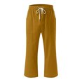thumbnail image 5 of Hicidod Linen Capri Pants for Women Solid Casual Drawstring Elastic High Waist Cropped Trousers Wide Leg Straight Capris with Pockets, 5 of 6
