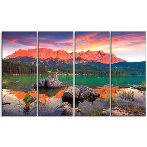 Design Art Colorful Eibsee Lake Sunset 4 Piece Photographic Print On Wrapped Canvas Set Walmart Com Walmart Com