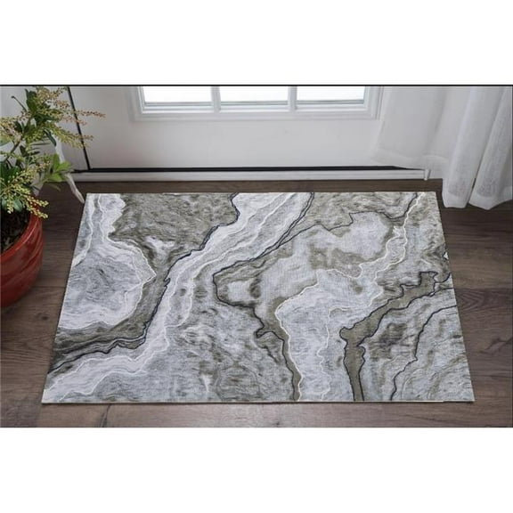 HomeRoots 511909 2 x 3 ft. Ivory Blue & Gray Abstract Power Loomed Rectangle Area Rug