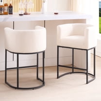 FANCROU 26" H Counter Height Bar Stools Set of 2, Fabric Barrel Stools with Back and Arms, Beige-Black Leg