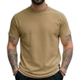 thumbnail image 2 of Qwertyu Men's Turtleneck T-Shirts Short Sleeve Mock Neck Summer Shirts Solid Color Quick Dry Workout Tee Shirts Khaki L, 2 of 4