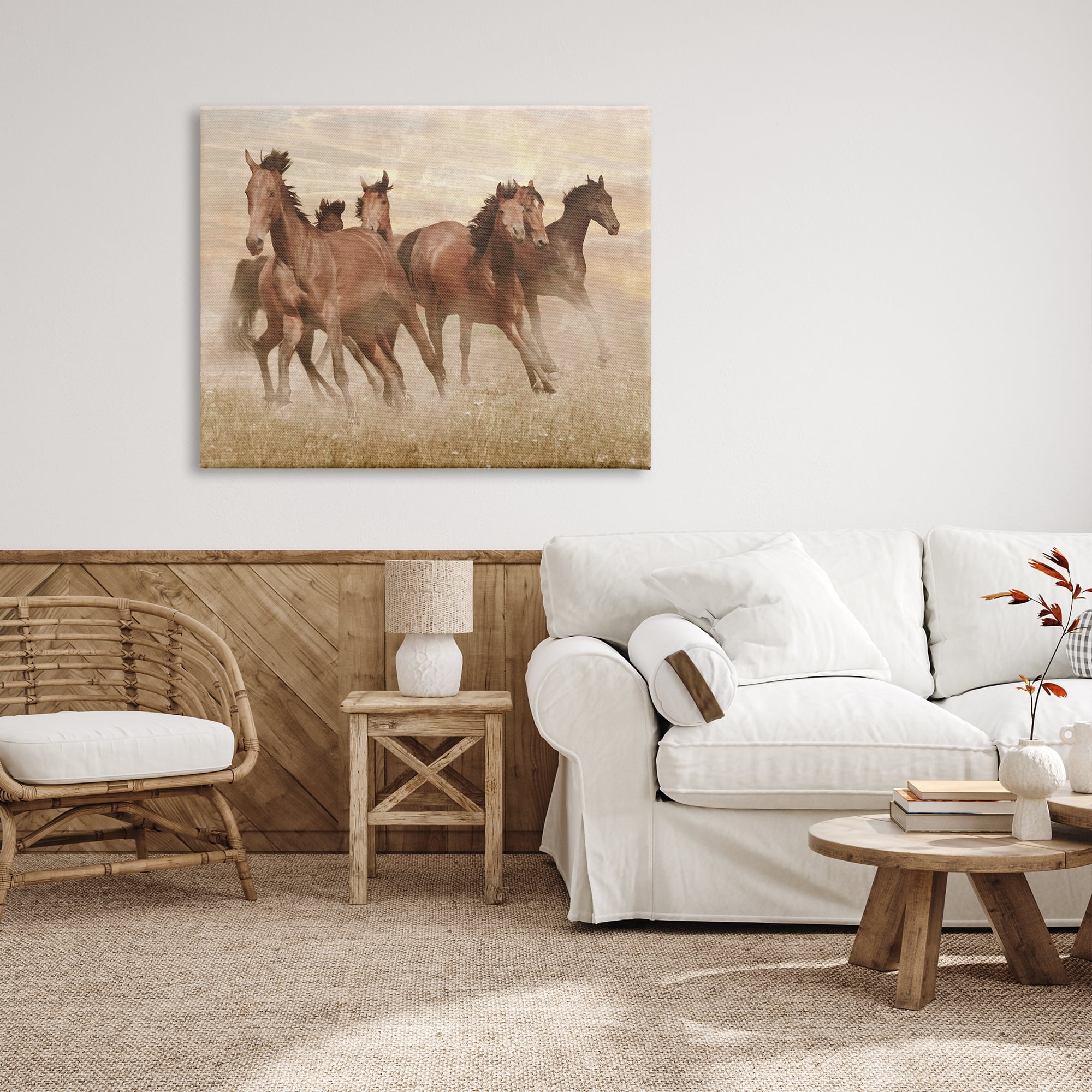 Stupell Indtries Wild Horse Stampede Monochromatic Brown Country Field,48 x 36,Design by Marc Prime