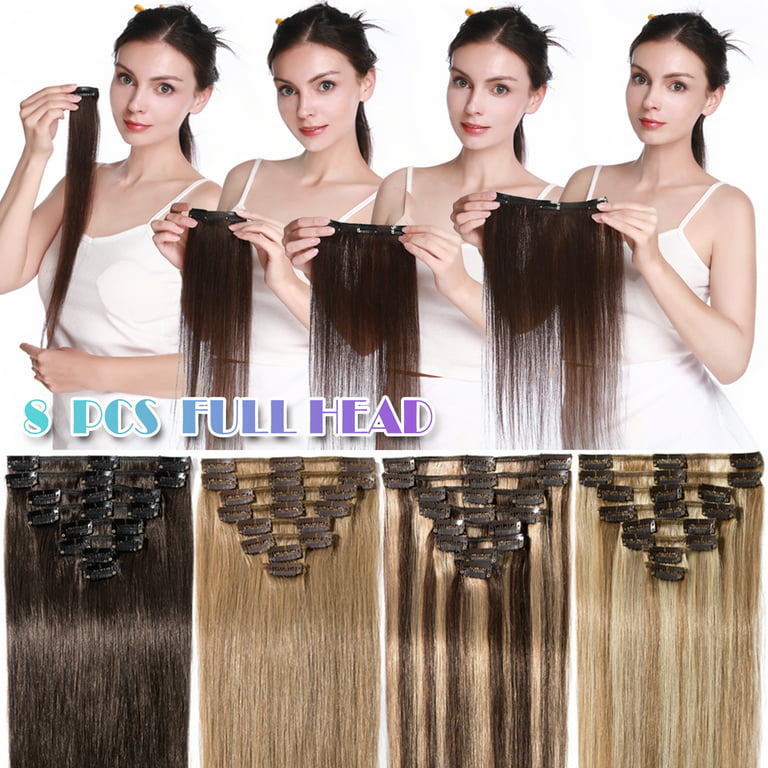 CLEARANCE Seamless Clip In Human Hair Extensions Real Remy Hair Weft Full  Head