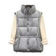 thumbnail image 2 of Womens Puffer Vest Stand-up Collar Sleeveless Sherpa Vest Casual Loose Warm Button Solid Color Down Sherpa Vest Jacket with Pockets, 2 of 3