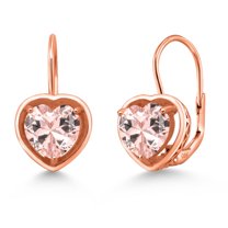 Gem Stone King 18K Rose Gold Plated Silver Peach Nano Morganite Dangle Leverback Earrings for Women (2.50 Cttw, Heart Shape 7MM)