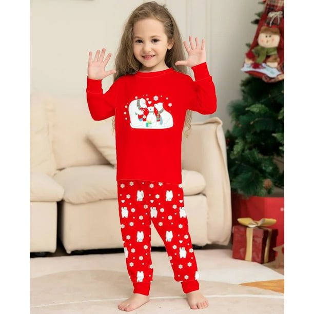 Conjunto de pijamas de punto rojo para ninos ropa de casa de dibujos animados algodon Polar Papa Noel trajes de bebe navidad