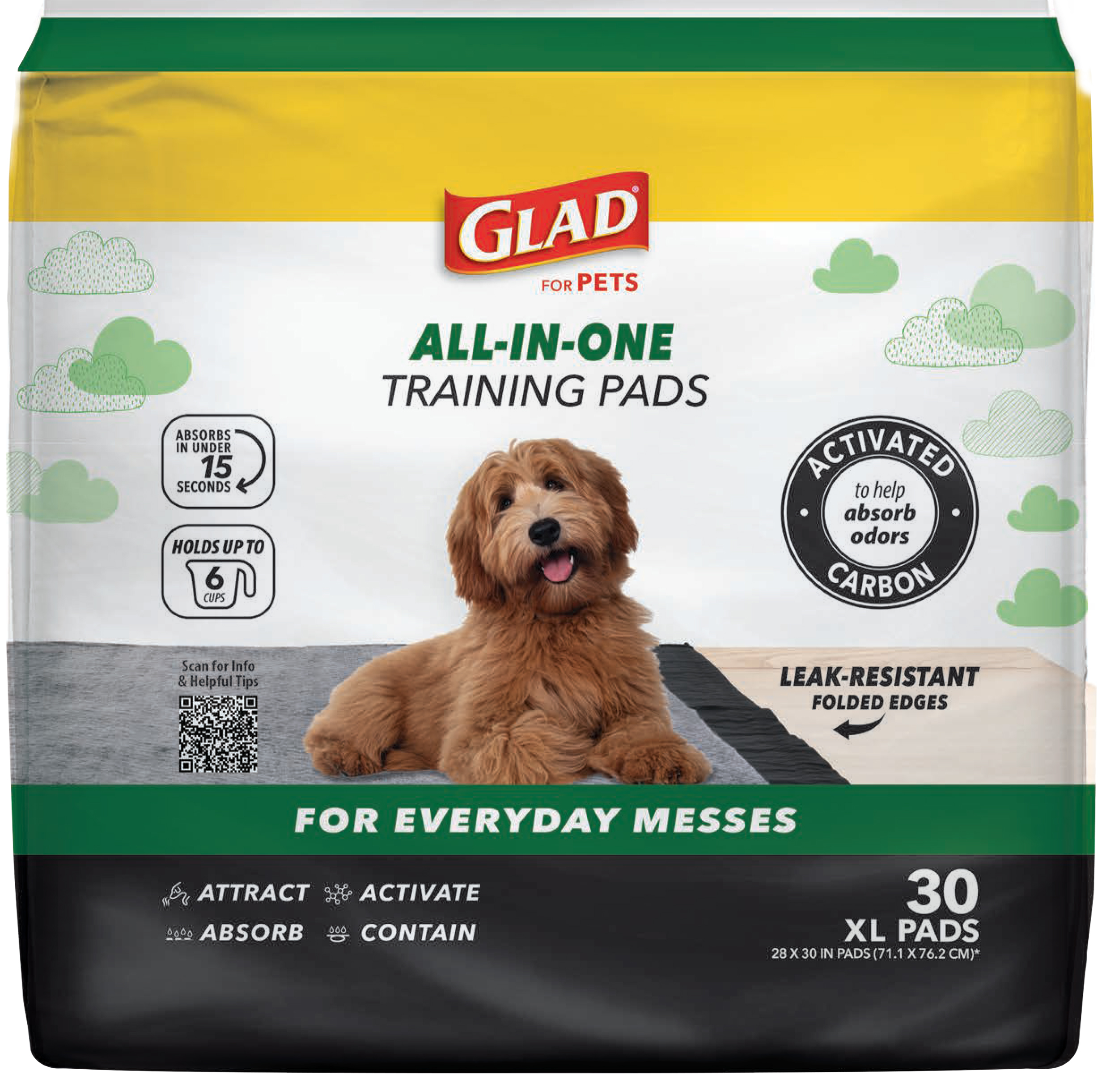 Glad Jumbo Activated Carbon Dog Training Pads, 30 Count