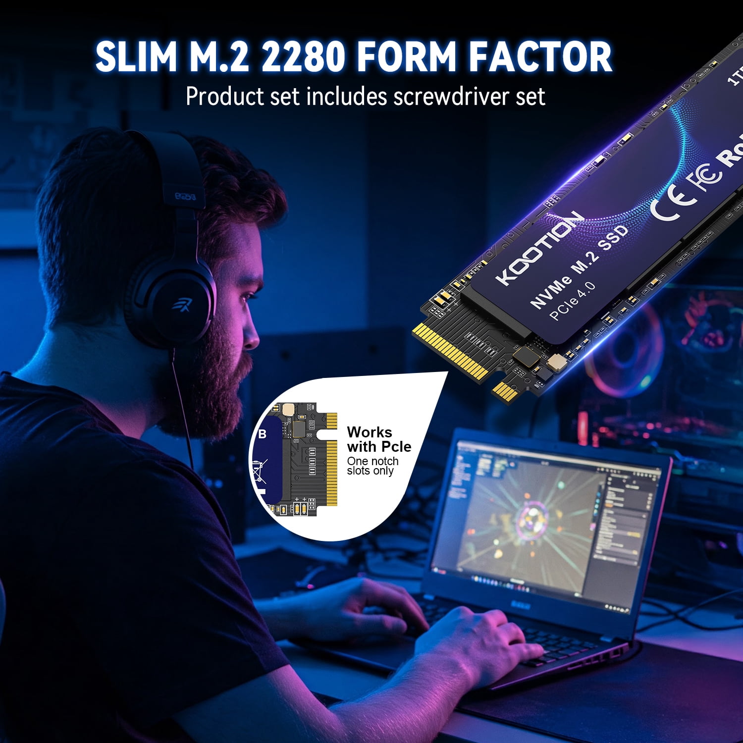 1000GB NVMe SSD PCIe 4.0 M.2 2280 Internal Gaming SSD Solid State Drive Up to 7200 MB/s Compatible with PS5 Console, Laptop