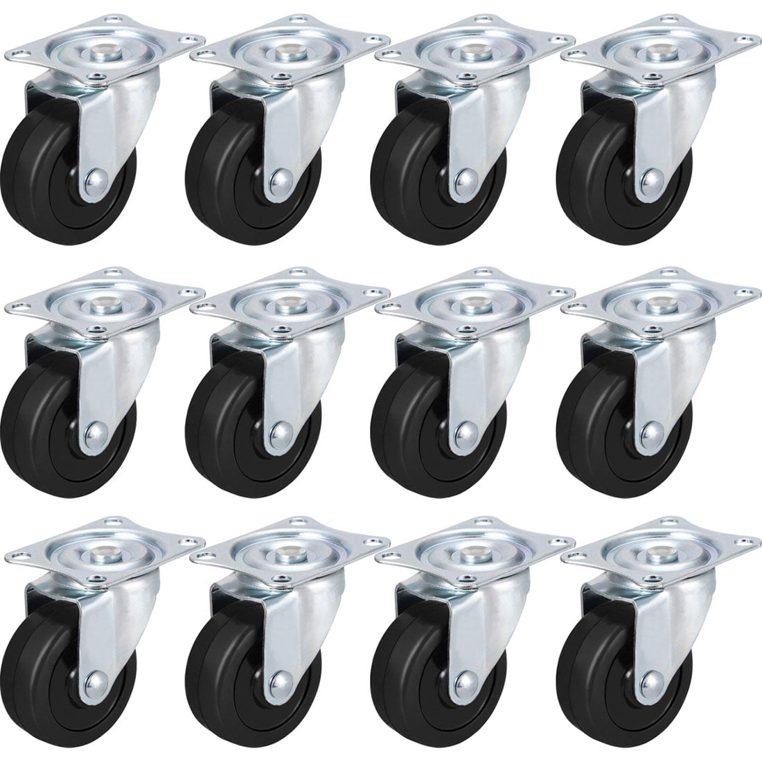 12 Pack 2" Swivel Caster Wheels Rubber Base With Top Plate & Bearing Heavy Duty 