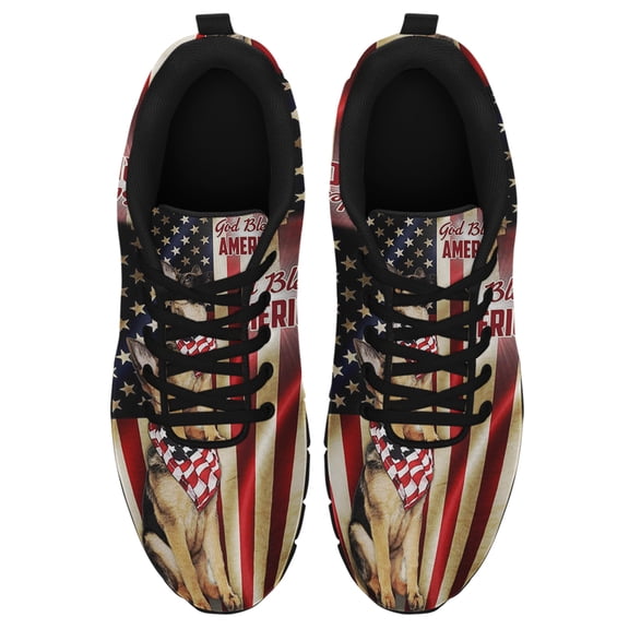 German Shepherd American Flag Us Running Shoes Sneakers Mesh Black Size 3.5