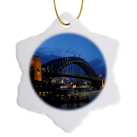 3drose, Australia, Nsw, Sydney Harbour Bridge, Tour Boat at Night-au01 Dwa3600 - David Wall, 3 inch Snowflake Porcelain Ornament
