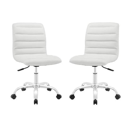 Home Square 2 Piece Mid Back Armless Swivel Office Chair Set in White