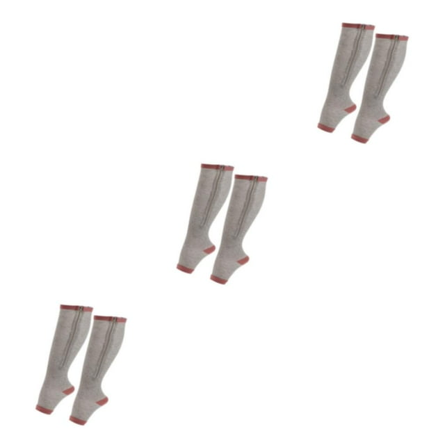 Baohd Wide Application Elastic Zipper Socks For Moisture-wicking Support Zippered Compression Socks grey S/M 3Set