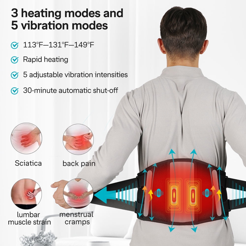 ALLJOY Cordless Heating Pad, 53'' Lower Back Brace Massager with Heat - Rechargeable Heating Belt, 3 Heating Levels & 5 Massage Mode, Gifts (Black)