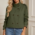 thumbnail image 3 of AKOEE Cropped Trench Coat for Women with Belt Double Breasted Short Jacket High Collar Long Sleeve Outerwear (L, Army Green), 3 of 8