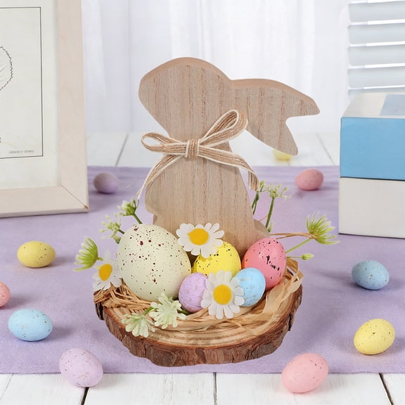 Plastic Easter Eggs Empty Easter Wooden Ornaments Rabbits Easter Eggs Flower Style Home Bucolic Style Desktop Cute Decoration