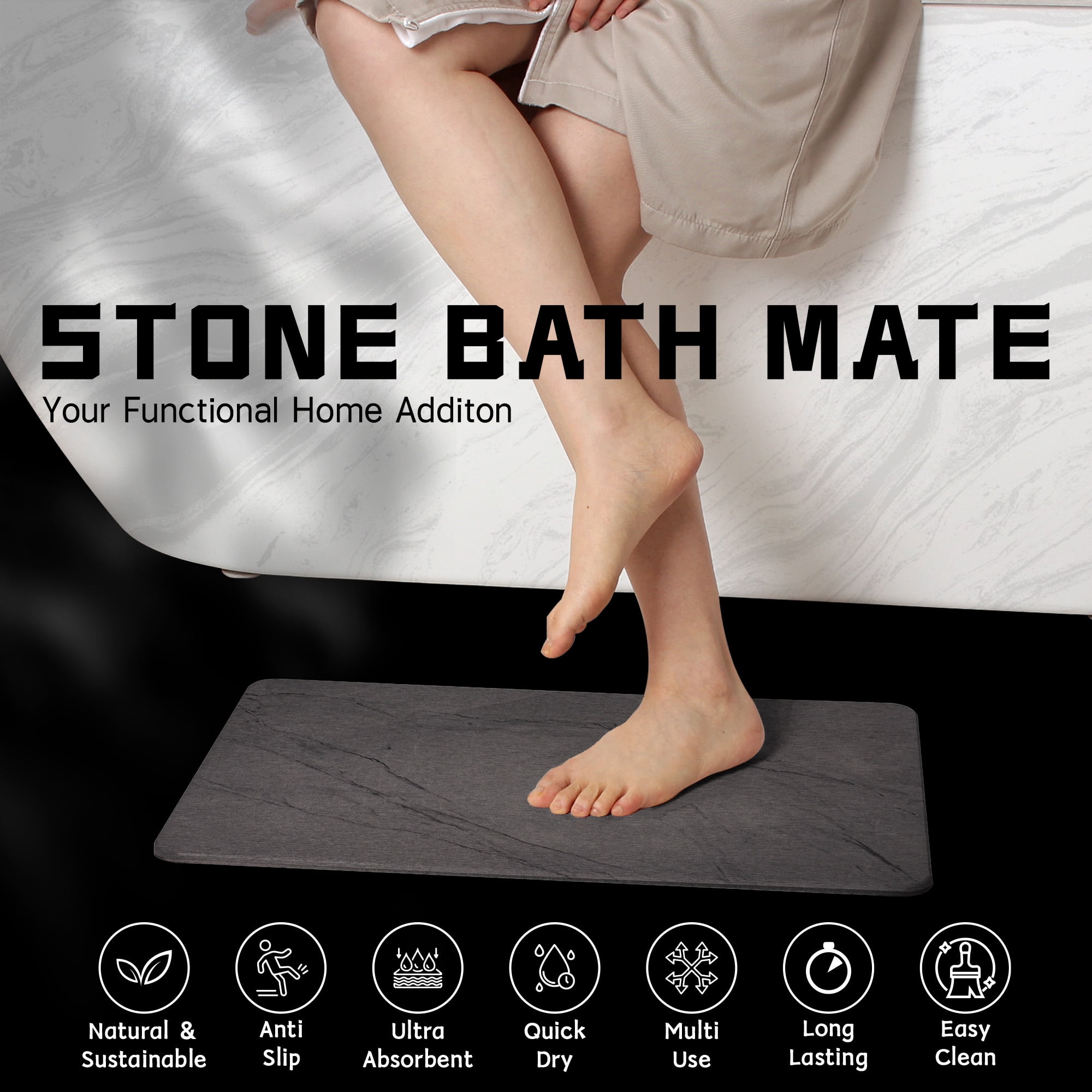 Stone Bath Mat Diatomaceous Earth Shower Mats Super Absorbent Diatomite Stone Bath Mats for Bathroom Quick Drying(23.6''×15.4" Gray Marble)
