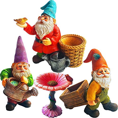 Mood Lab Miniature Gardening Gnomes Set, Miniature Garden Gnome Figurines