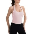 thumbnail image 3 of Women'S Halter Crop Top V Neck Workout Going Out Tank Top Sleeveless Backless Trendy Summer Camisole Ballet Powder L, 3 of 8