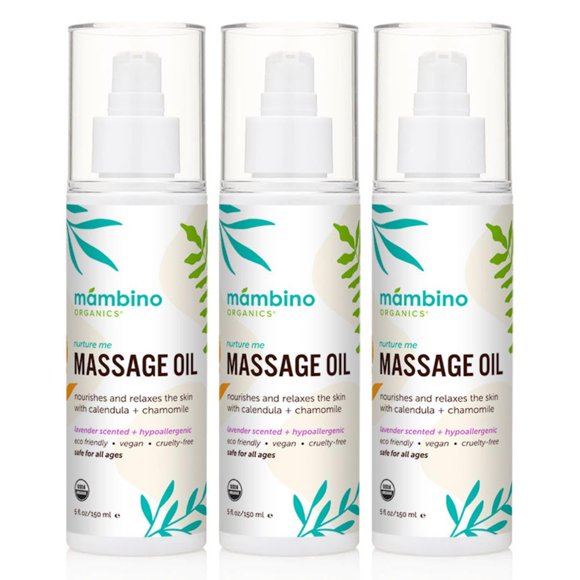 Mambino Organics After-Bath Calendula Baby Oil – 3-Pack Massage Bath Oil for Baby Sleep, Dryness, Itching & Redness – Soothing Newborn Bath Oil with Lavender, Chamomile & Jojoba Oil Organic, 5 Oz.