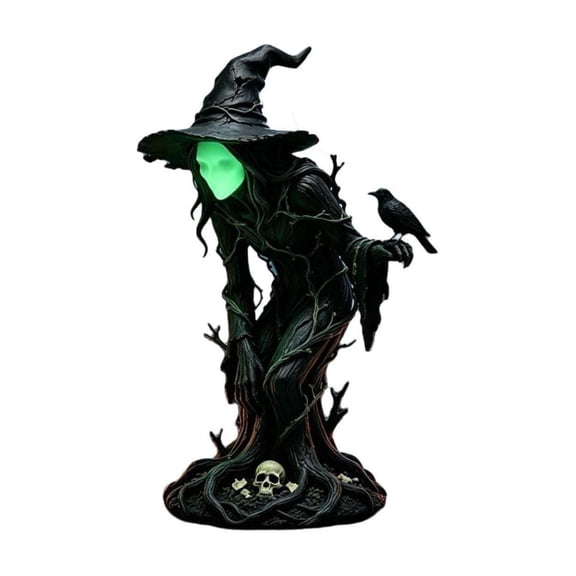 Halloween Glow in the Dark Witch Figurine, Resin Witch Statue for Halloween Decor, Spooky Tabletop Ornament for Home, Garden, Office, Party Decor